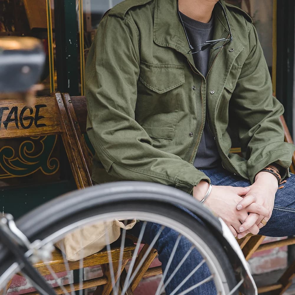 Veste de pêche vintage M65 Maden Retro pour homme - Veste coupe-vent verte multi-poches extérieure