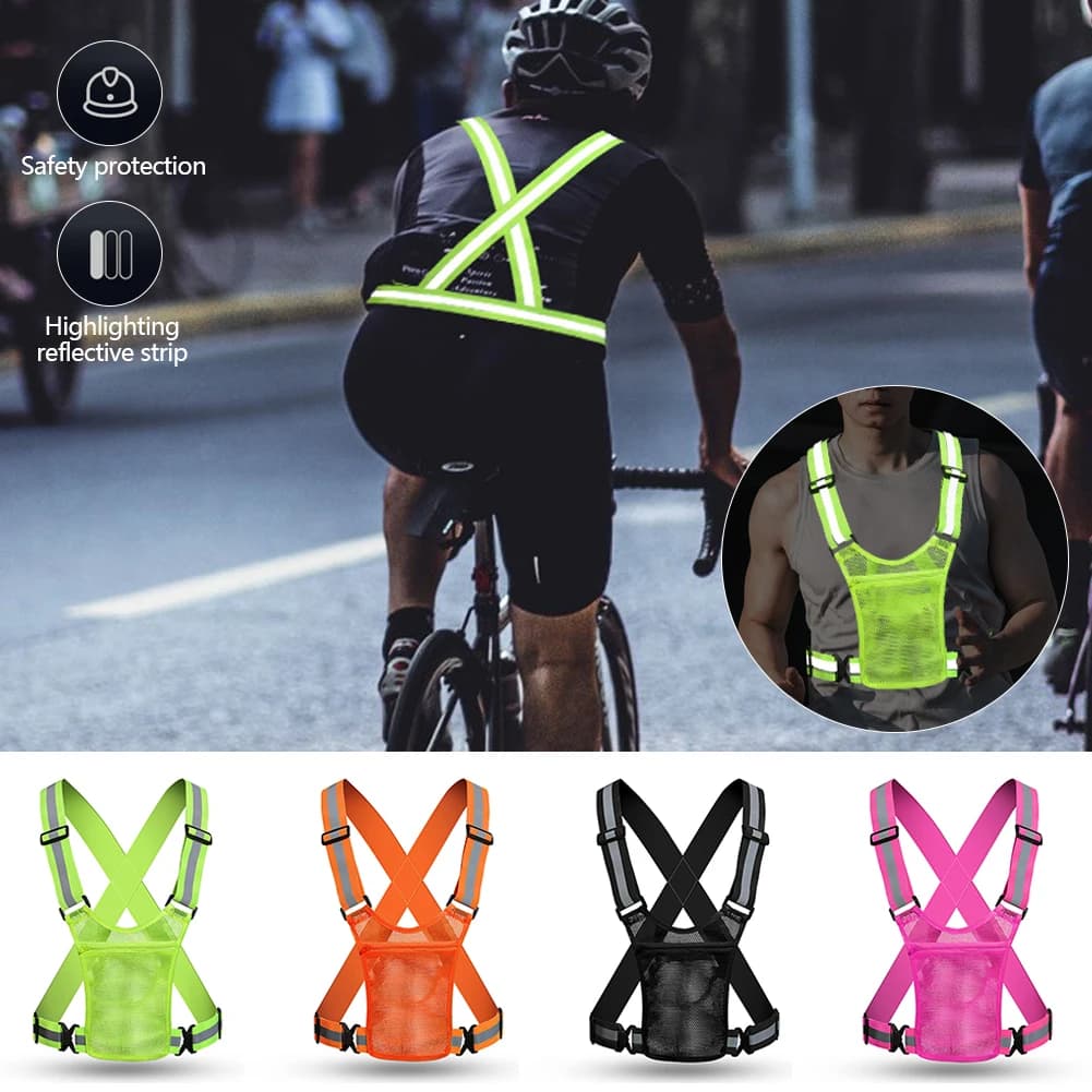 Gilet sécurité réfléchissant 4 couleurs ajustable - Veste légère contrôle circulation pêche cyclisme