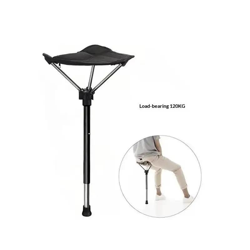 Chaise pliante dépliante avec canne - Siège randonnée pêche ajustable aide à la marche