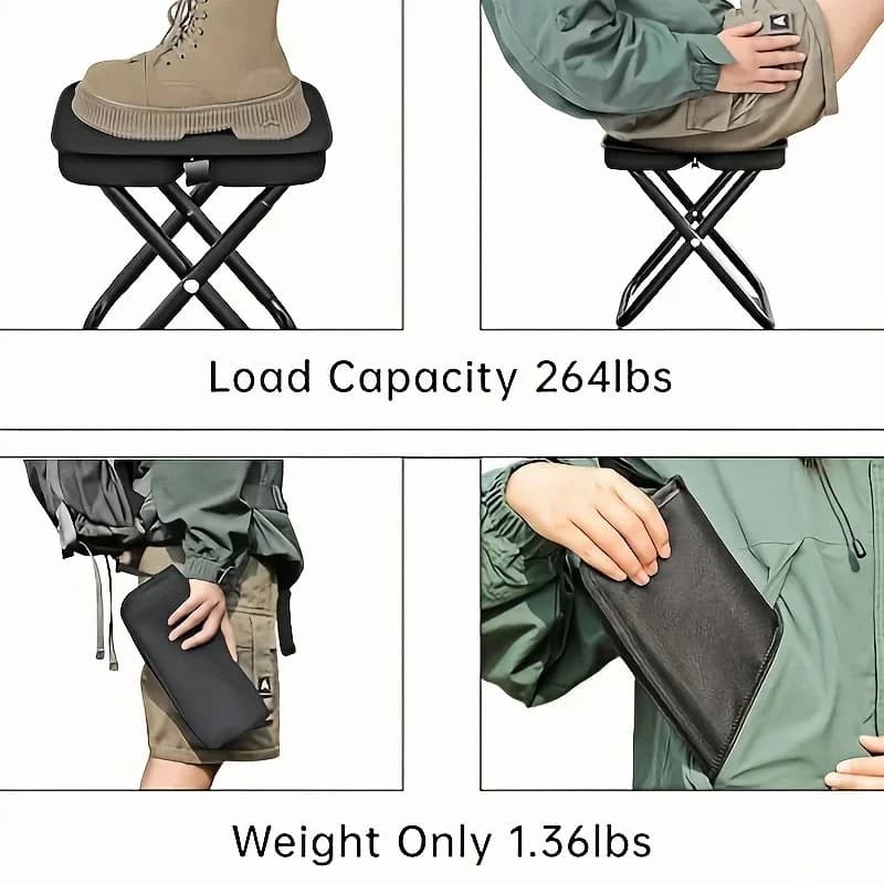 Tabouret pliant pêche avec fermetures réglables et structure métal durable camping randonnée