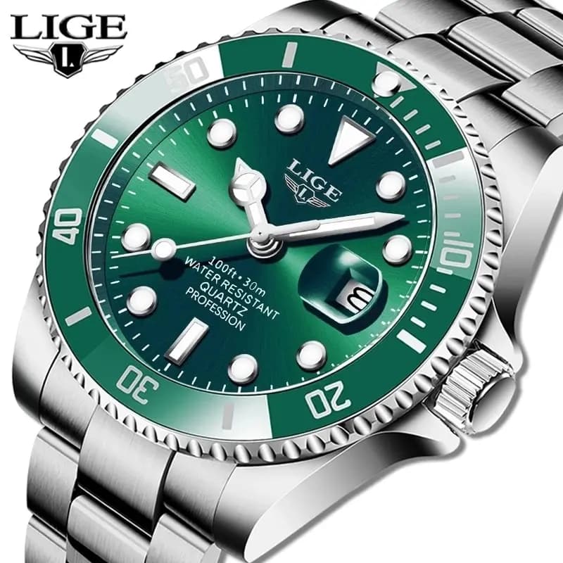 Montre plongeur LIGE luxe 30ATM étanche - Montre sport homme quartz avec date et bracelet