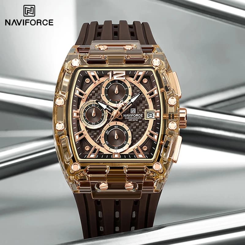 Montre homme NAVIFORCE étanche 50M - Bracelet silicone, chronographe, affichage date, sport et casual