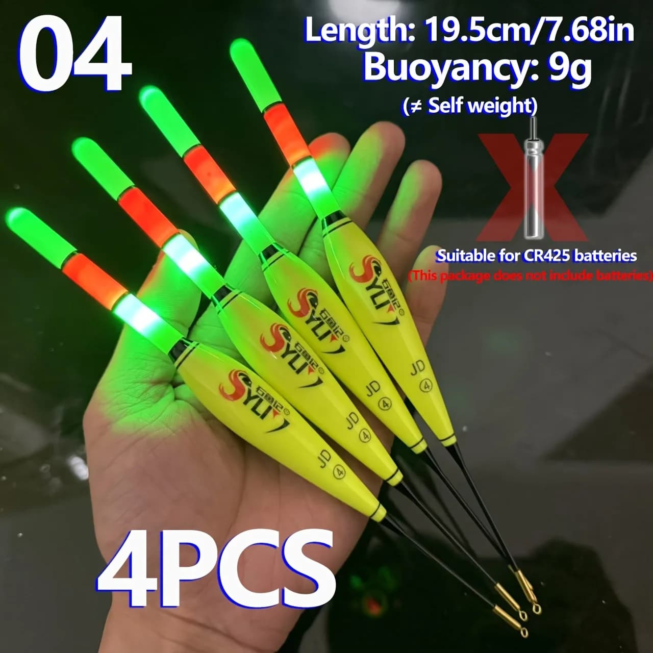 Lot de 4 flotteurs lumineux pour la pêche de nuit à la carpe, haute visibilité et