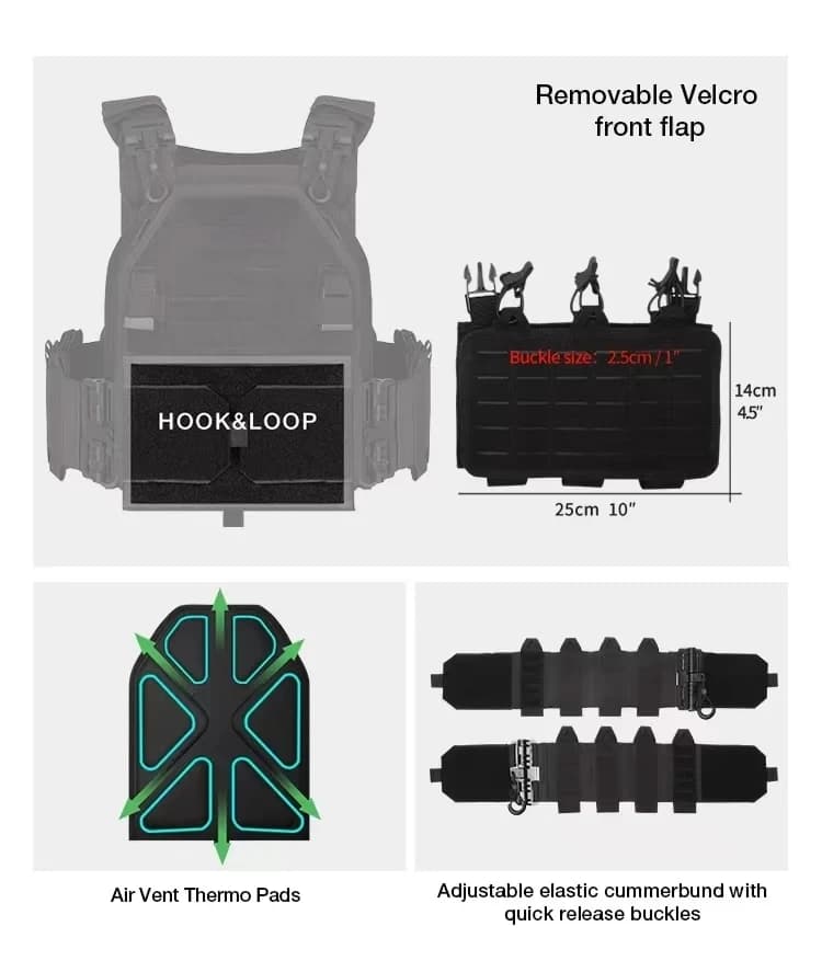 Gilet tactique YAKEDA 6094 détachable rapide - Équipement de pêche noir qualité supérieure laser cut
