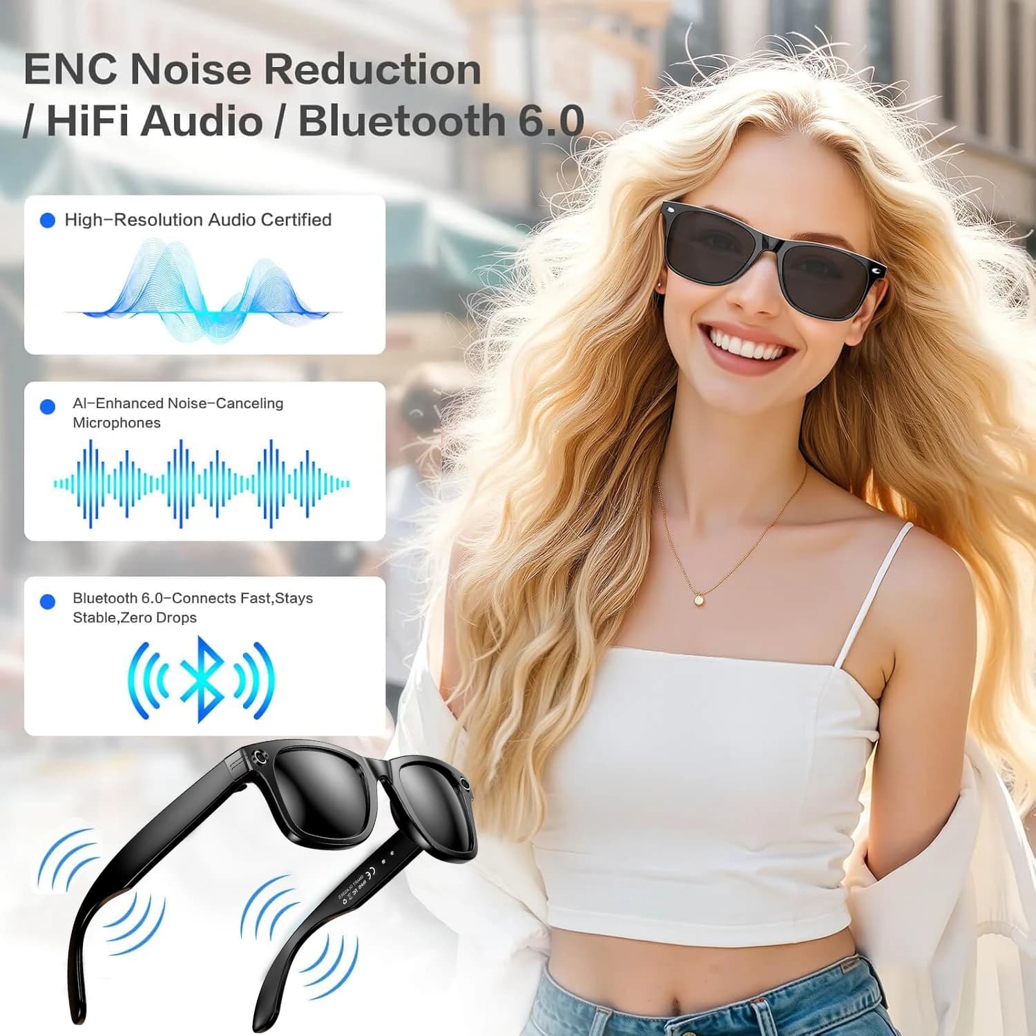 Lunettes connectées IA 800W pour hommes avec traduction intelligente et changement de couleur - Enregistrement photo/vidéo étanche