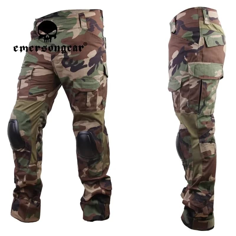 Uniforme de combat Emerson pour airsoft et pêche avec genouillères et camouflage ghillie intégré
