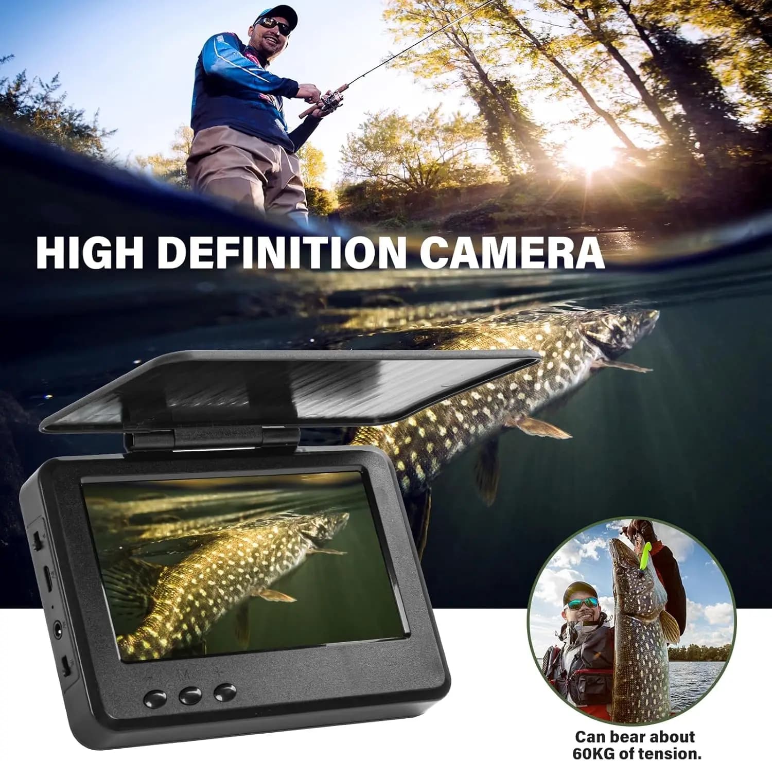 Caméra de pêche portable 15m étanche IP68 avec vision nocturne 8 LED IR et écran 4,3 pouces Fish Finder