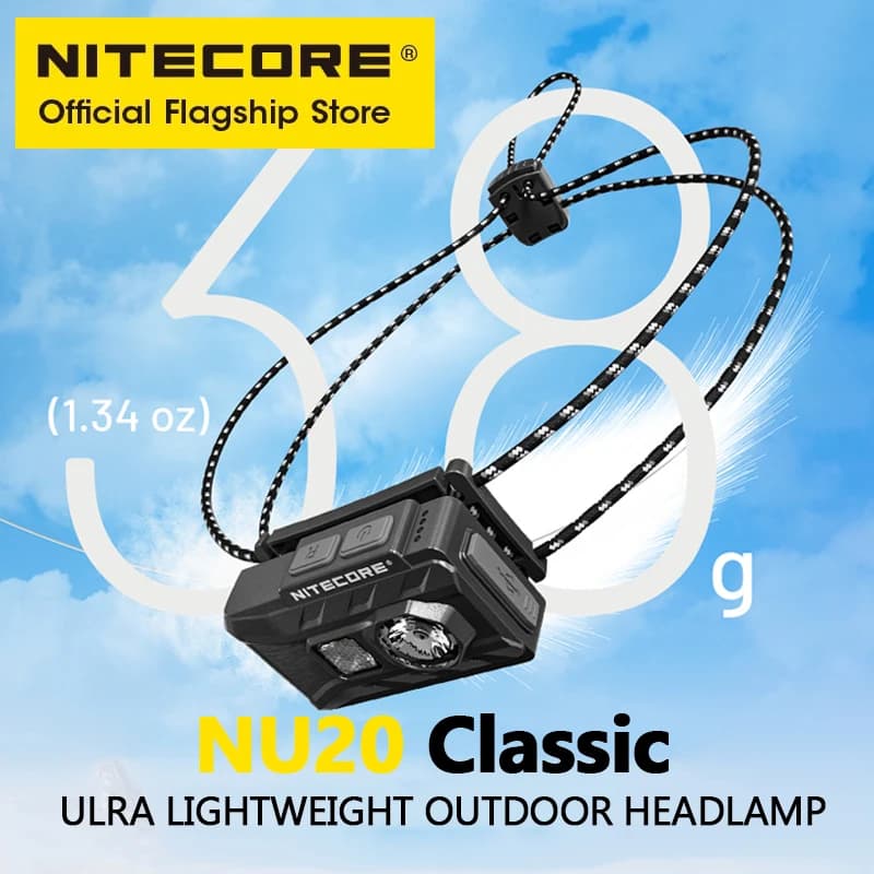 Lampe frontale NITECORE NU20 rechargeable USB-C 38g ultra légère pour pêche, randonnée et trail running nocturne