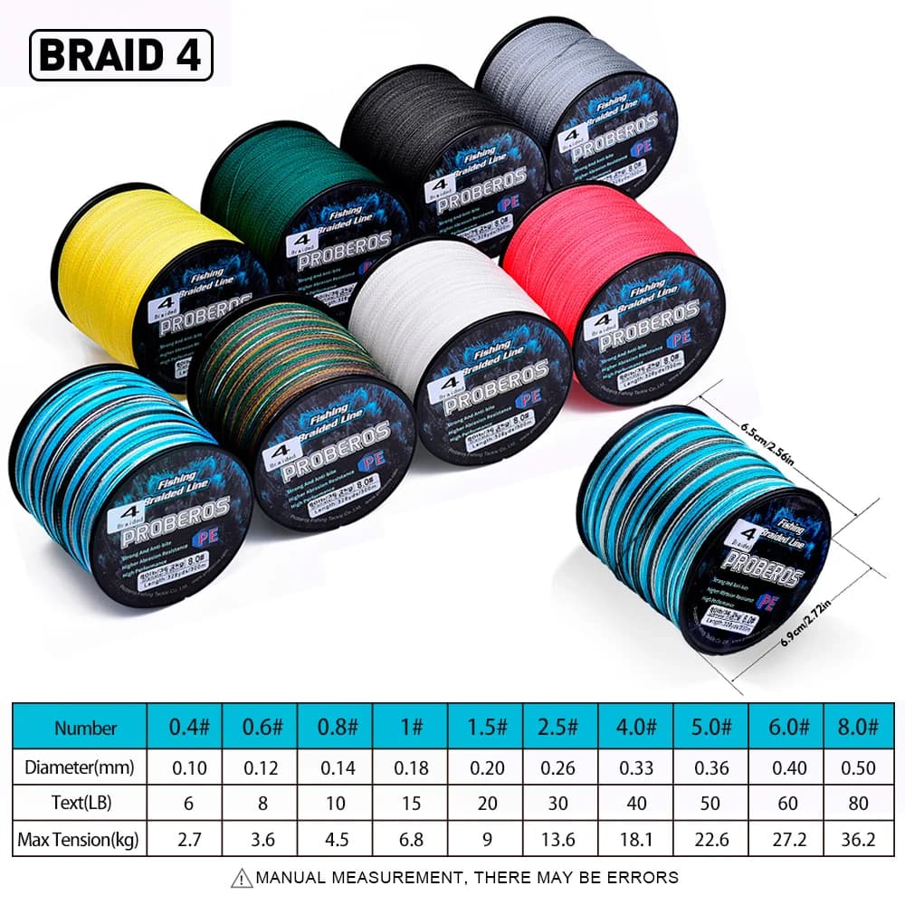 Ligne de pêche tresse Proberos 300 mètres haute résistance 6-80LB pour lancer longue distance