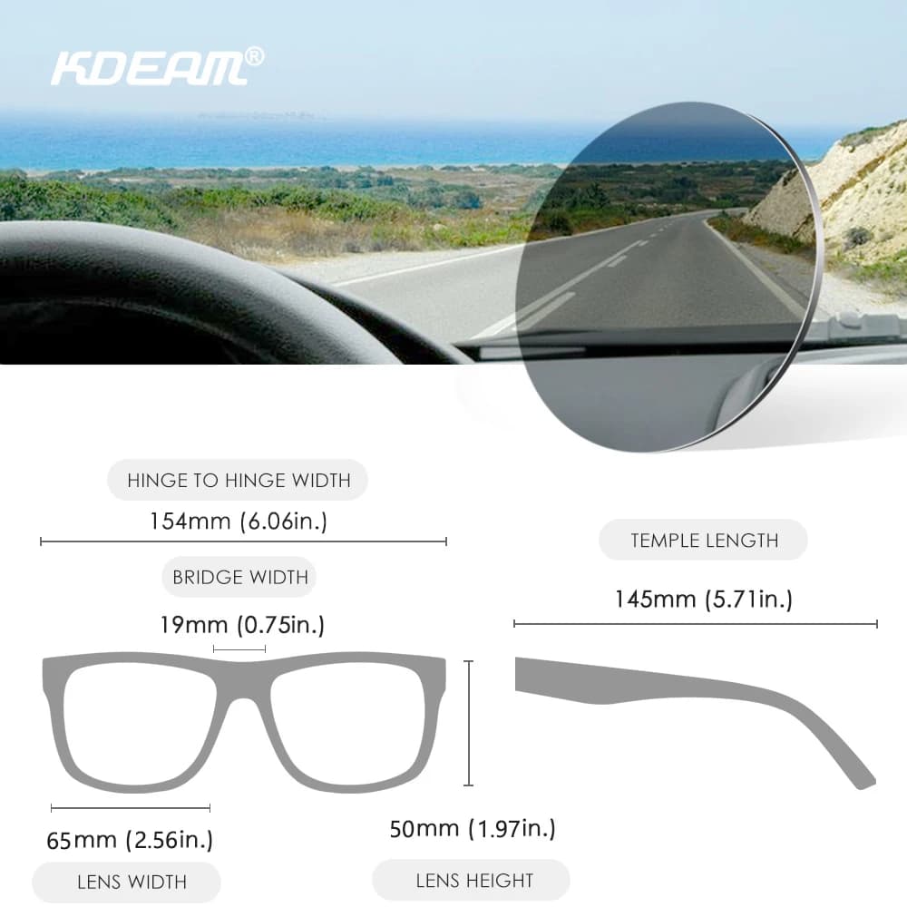 Lunettes de soleil polarisées photochromiques vision nocturne surdimensionnées pour hommes - Largeur 154mm