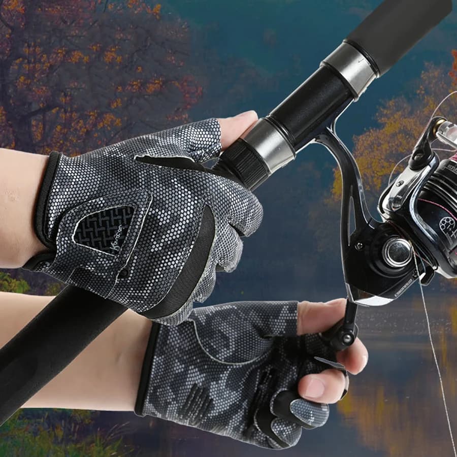 Gants pêche été homme anti-dérapants - Protection solaire 3 doigts respirants pour pêche à la mouche