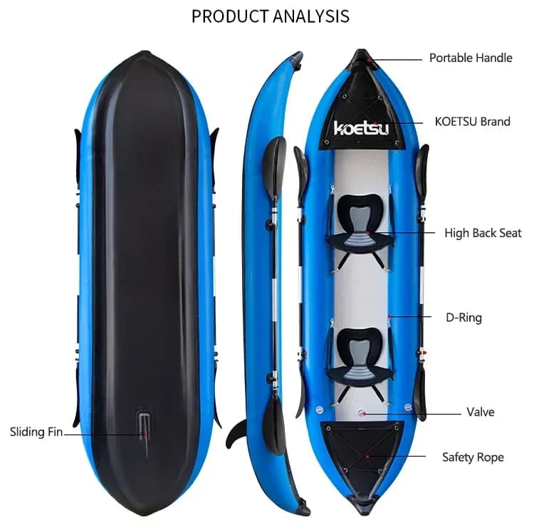 Kayak gonflable PVC KOETSU 1-2 personnes 3.0/3.7m - Canoë pêche rafting sports nautiques