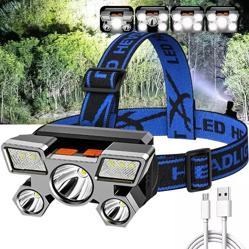 Lampe frontale LED rechargeable puissante pour pêche portable - Éclairage haute puissance pour pêche nocturne
