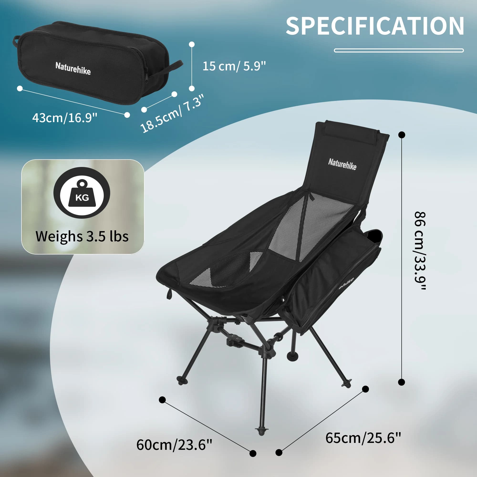 Chaise camping pêche haute stabilité charge lourde dossier lune ultra-légère voyage portable 2024