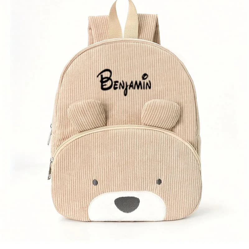 Sac à dos enfant personnalisé nom ours - Grand sac velours corduroy peluche brodé prénom