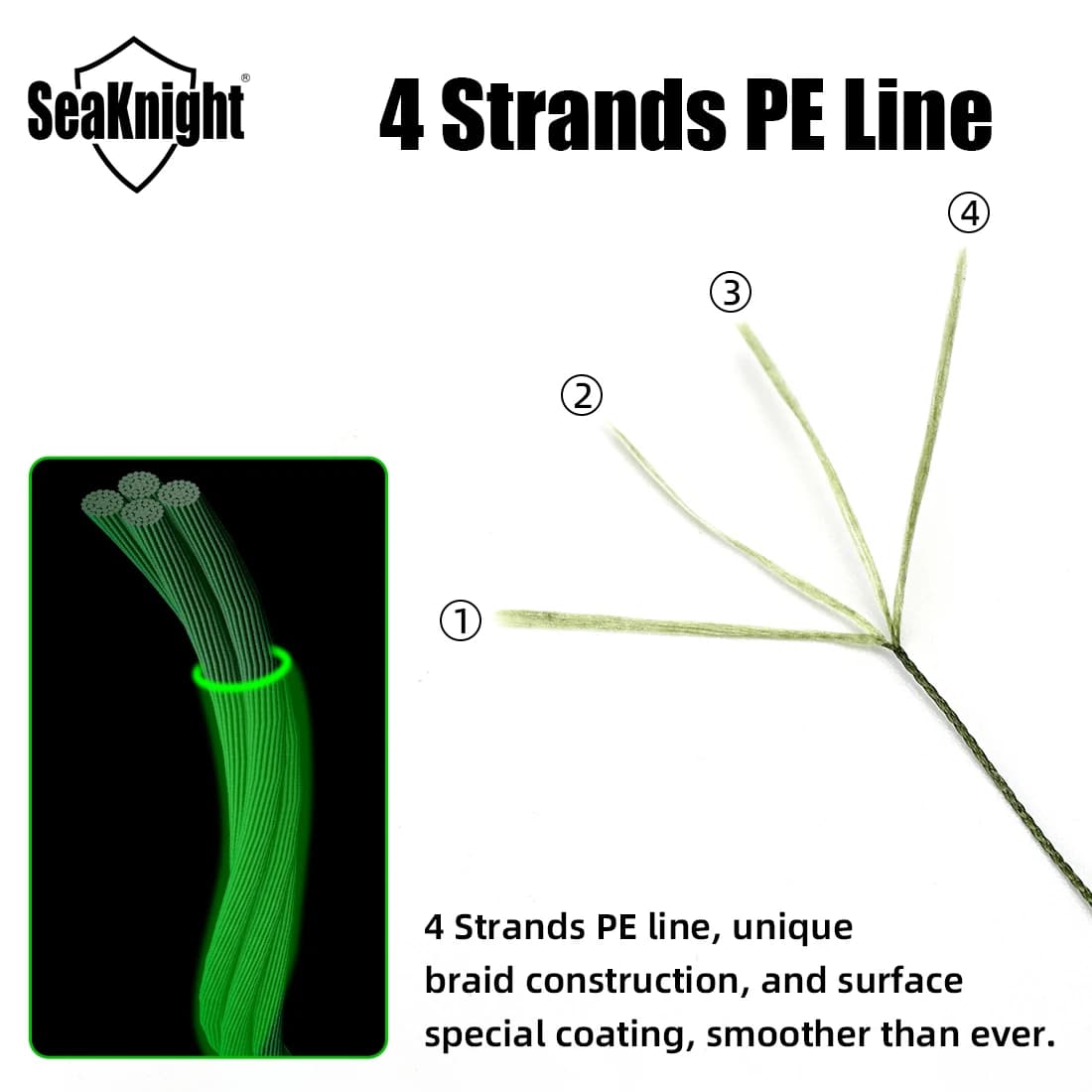 Ligne de pêche tressée SeaKnight 4 brins 8-100LB, pour mer et eau douce, 300m 500m 1000m