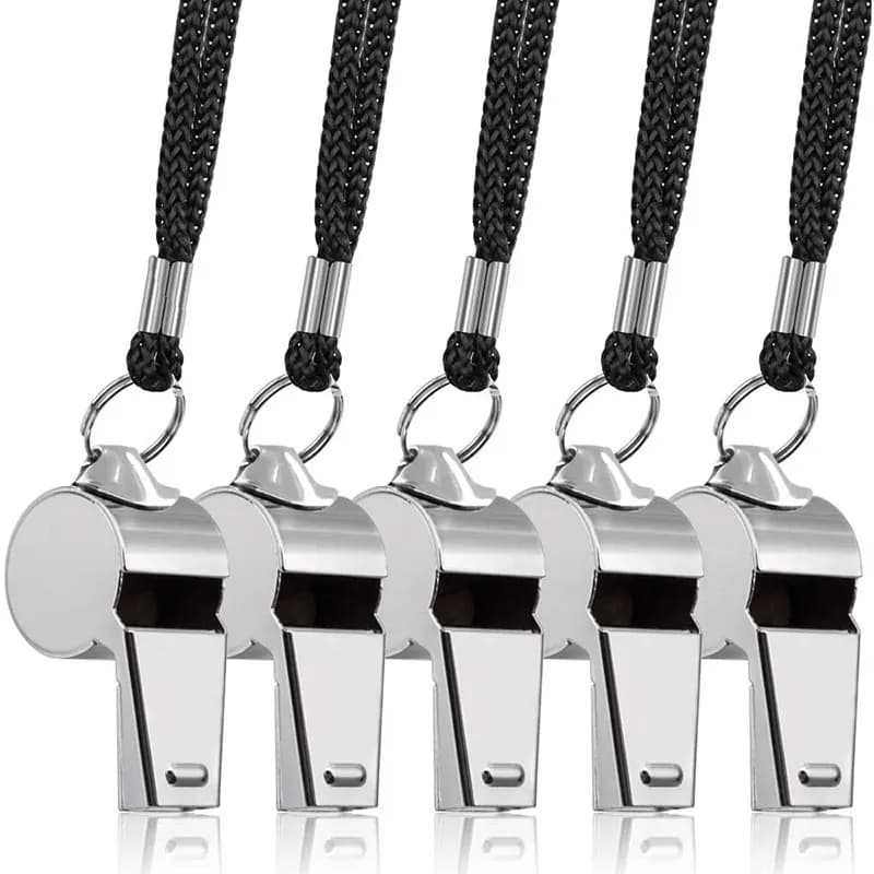 Lot 5 sifflets métal inoxydable avec cordon pour arbitres sauveteurs pêcheurs - Professionnel survie