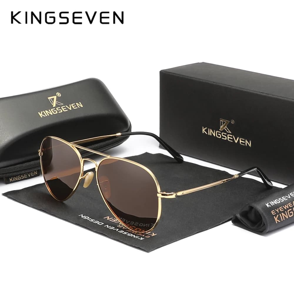 Lunettes de pilote polarisées KINGSEVEN - Monture large métal luxe pour pêche et conduite - UV400
