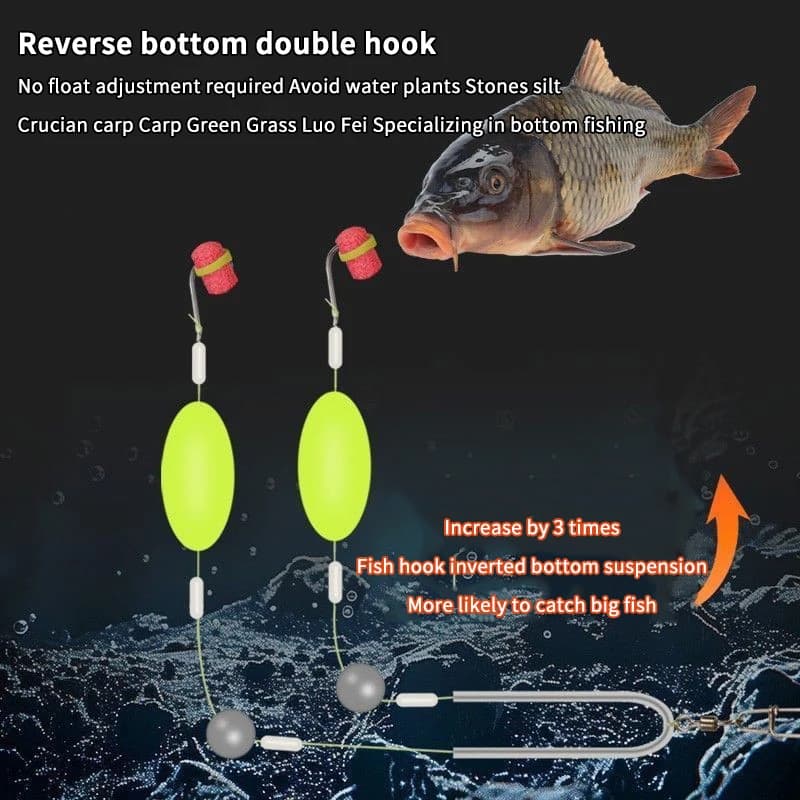 Hameçon Iseni pour pêche carpe - Rigs prêts taille 3#-14# - Montages pêche avec 2 hameçons