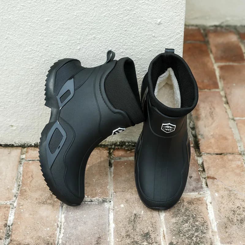 Bottes de pluie couple doublées polaire - Chaussures imperméables courtes pour homme et femme hiver