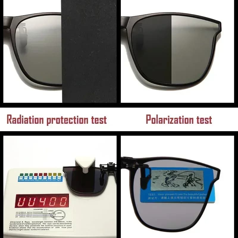 Lunettes clip polarisées photochromiques conduite nuit pêche anti-éblouissement vintage carrées