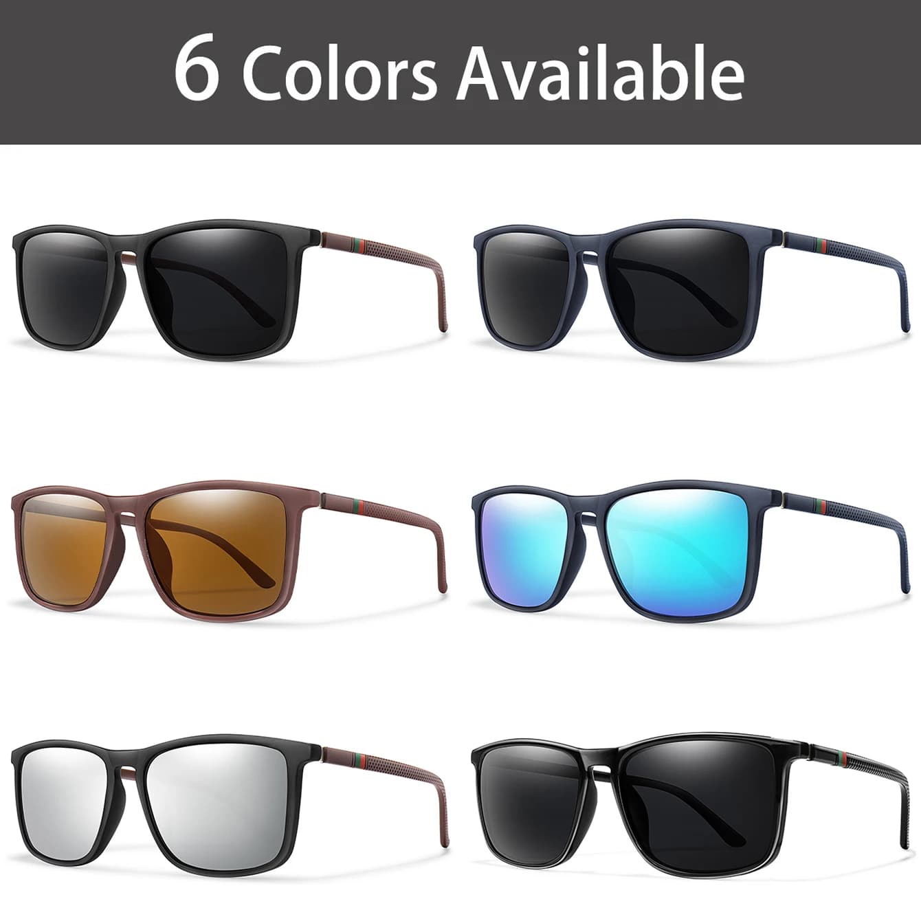Lunettes de pêche luxe carrées polarisées anti-vent cyclisme conduite UV400 - Haut de gamme