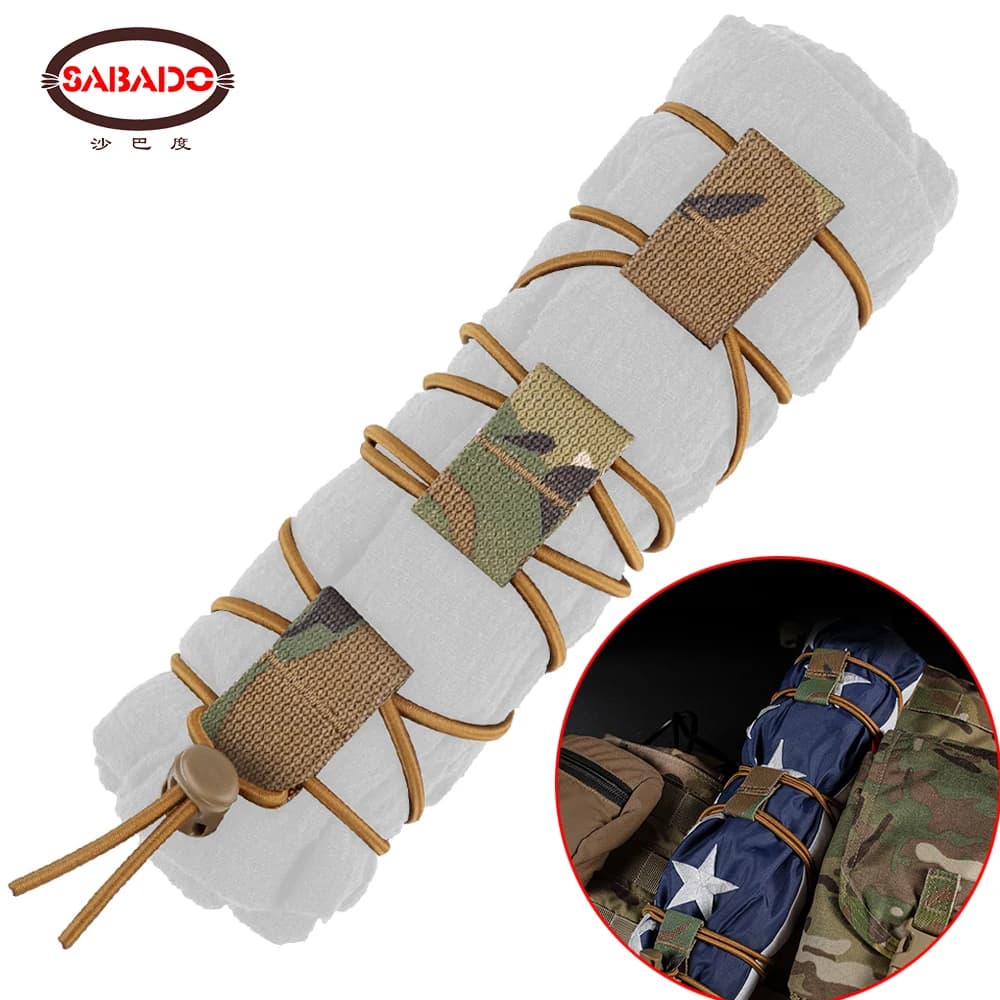 Sangle élastique bungee avec drapeau - Organisateur Molle pour outils de pêche 82 pouces