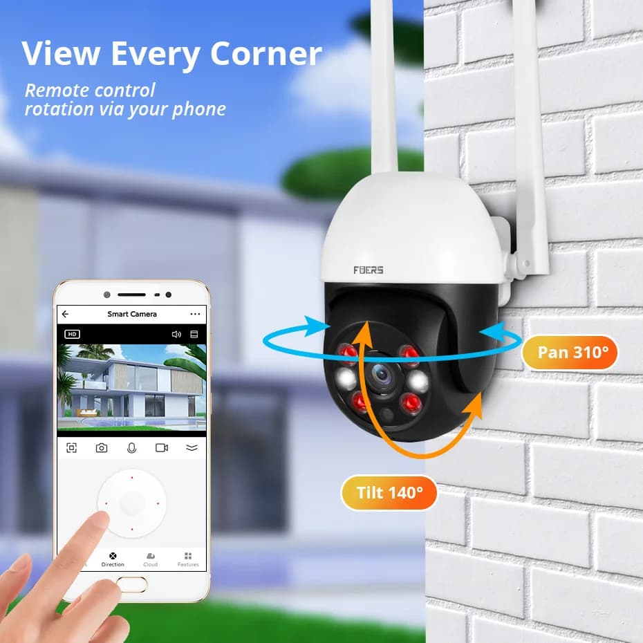 Caméra de sécurité extérieure IP 8MP 4K Fuers avec détection IA humaine et suivi automatique pour maison