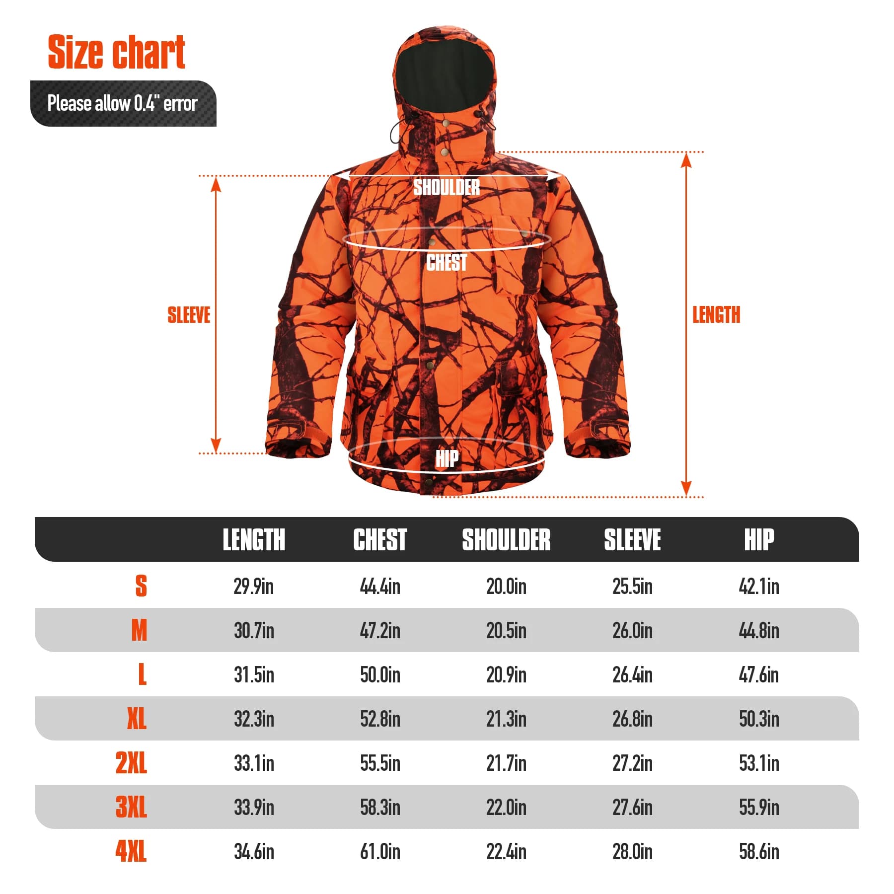 Veste de chasse tactique orange camouflage - Vêtement chasse imperméable isolant coupe-vent avec capuche