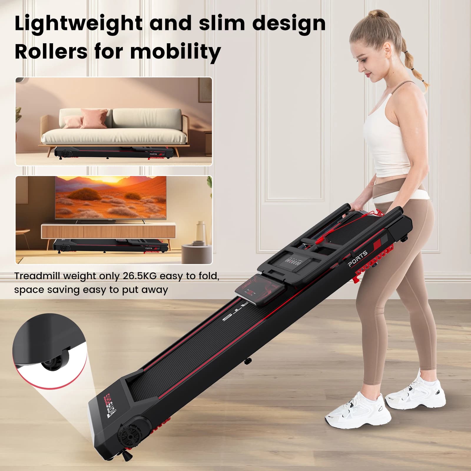 Tapis de course pliable électrique CITYSPORTS PRO inclinaison 12 km/h appli smart LED pêche cardio