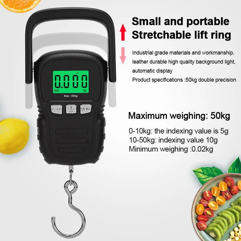 Balance accroche électronique 110lb/50kg portable pêche recharge USB batterie LCD précise