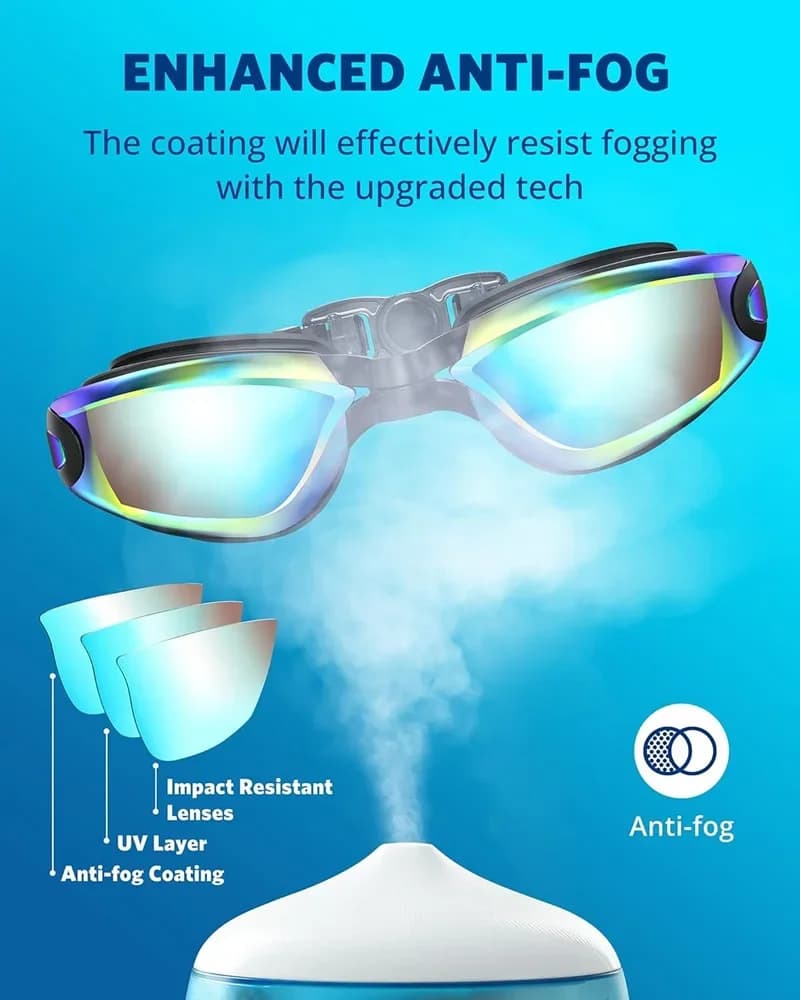 Lunettes de natation réglables silicone anti-buée UV étanches miroir pour adultes hommes femmes jeunes