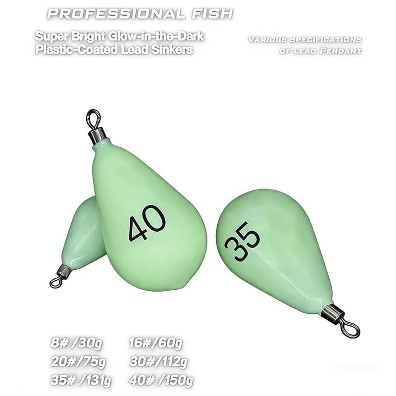 Plomb de pêche lumineux en forme de larme avec émerillon 8-60# 30g-150g pour la pêche de nuit