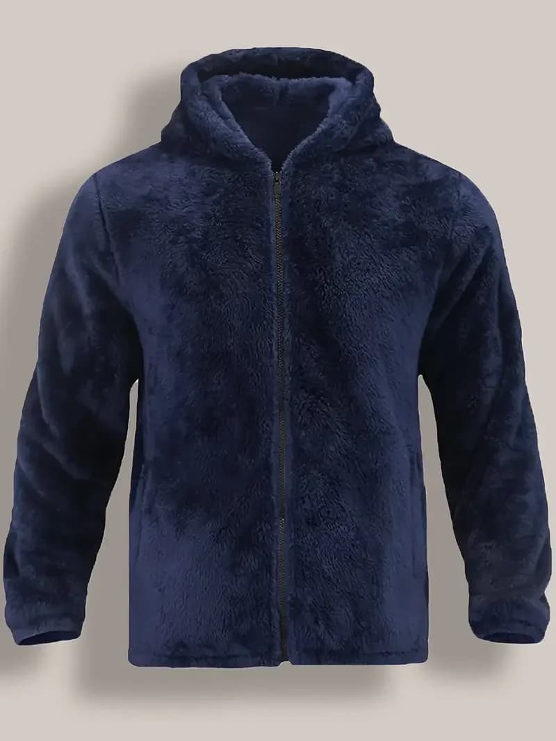 Veste polaire corail homme avec capuche zippée chaude pour pêche automne-hiver