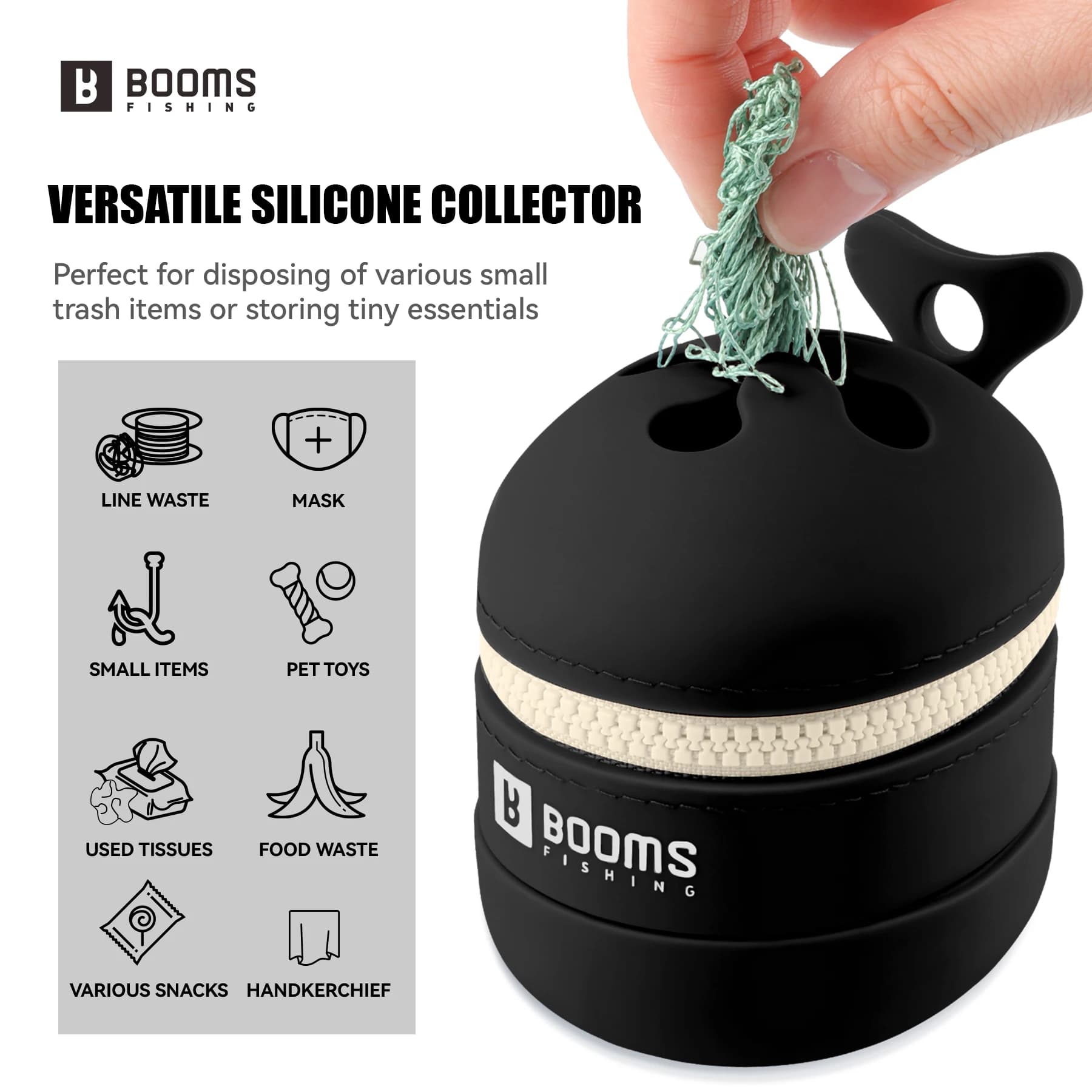 Sac de rangement silicone pliable pour déchets de pêche - Accessoire écologique camping