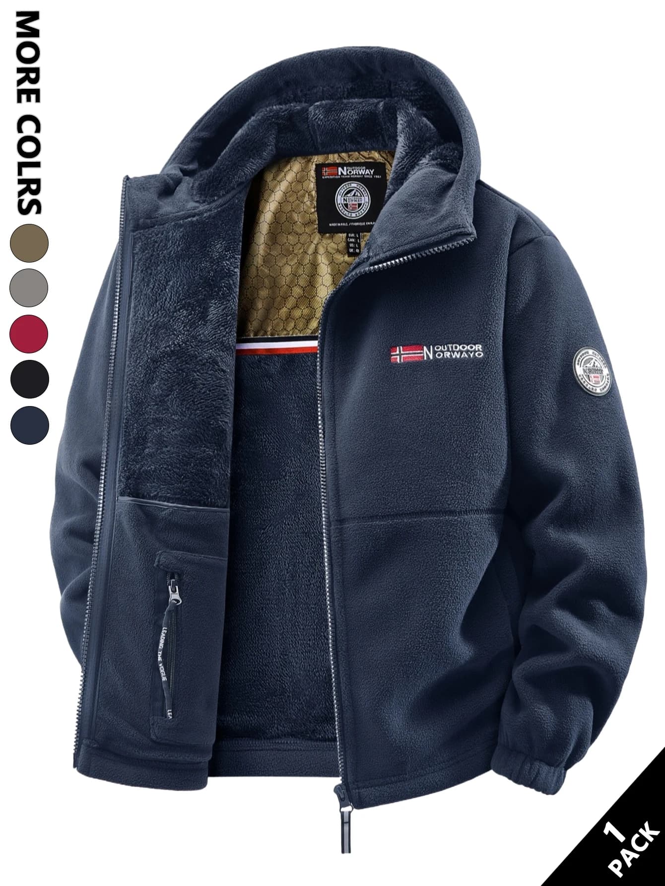 Veste de pêche hiver polaire capuche homme - Coupe-vent chaude sport running quotidien vacances