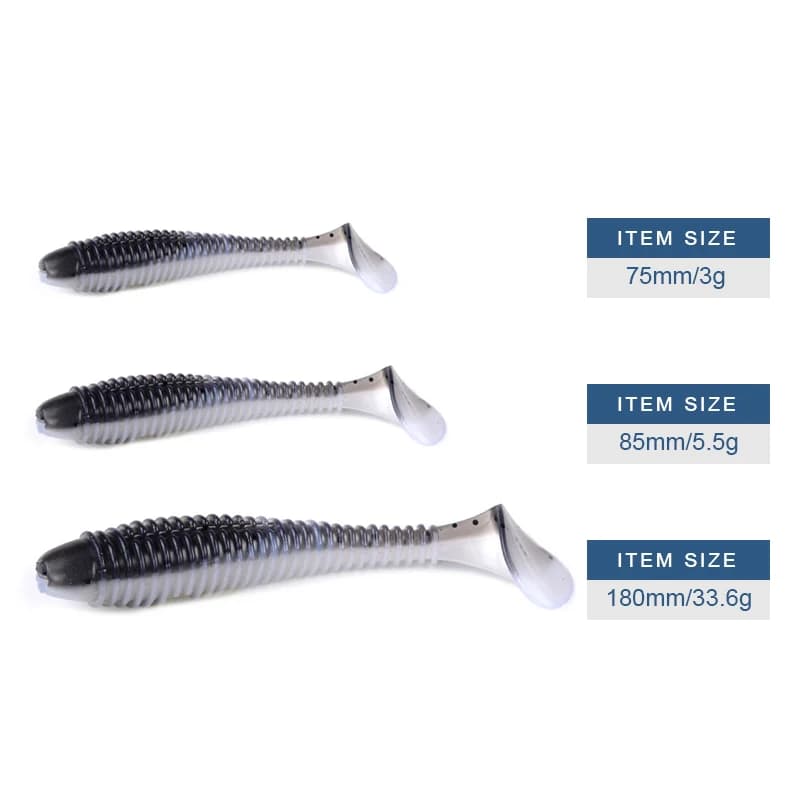Leurres souples MEREDITH paddle tail 75mm 85mm 180mm - Appâts silicone swing impact pour perche brochet black bass