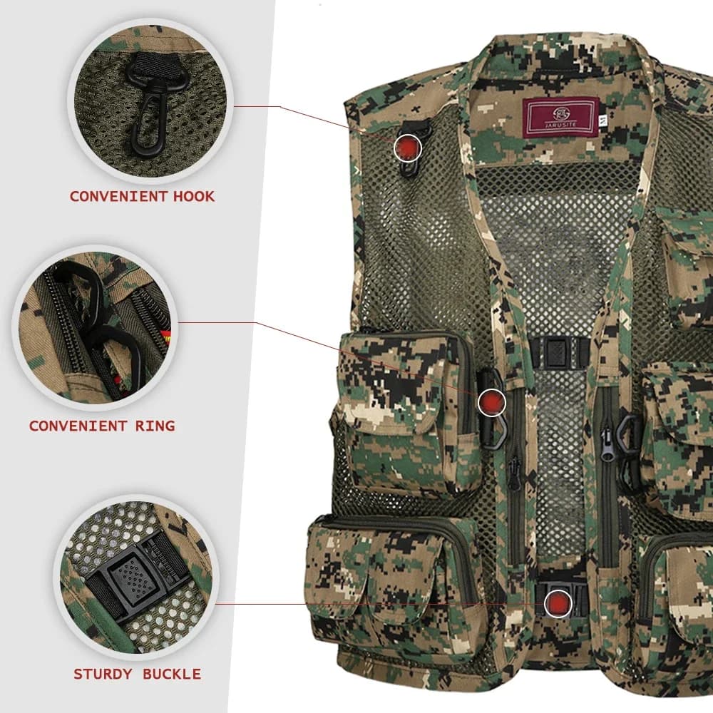 Veste de pêche estivale respirante à multiples poches déperlante et séchage rapide pour activités extérieures