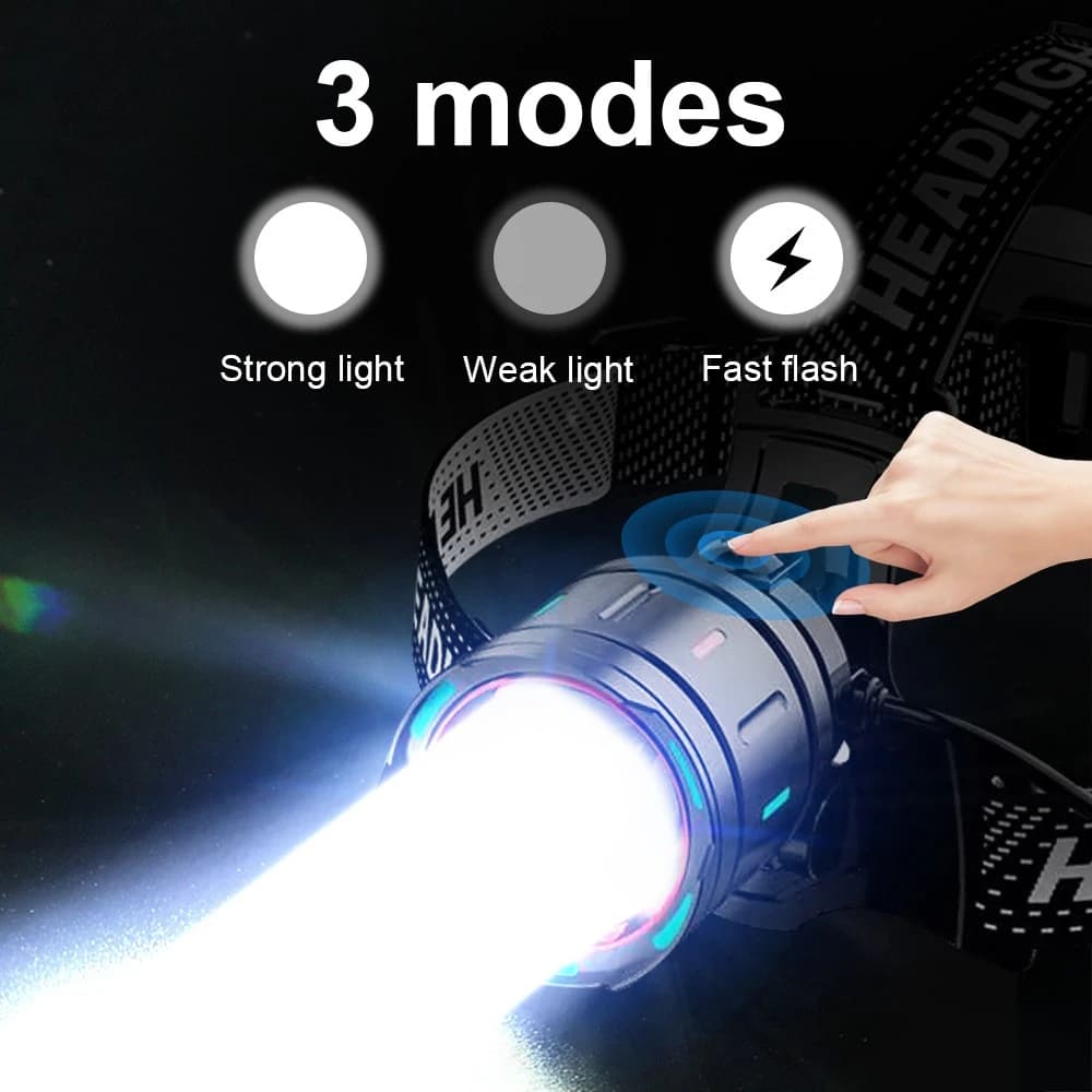 Nouvelle lampe frontale LED super puissante 800W pour pêche en mer et pêche nocturne longue portée
