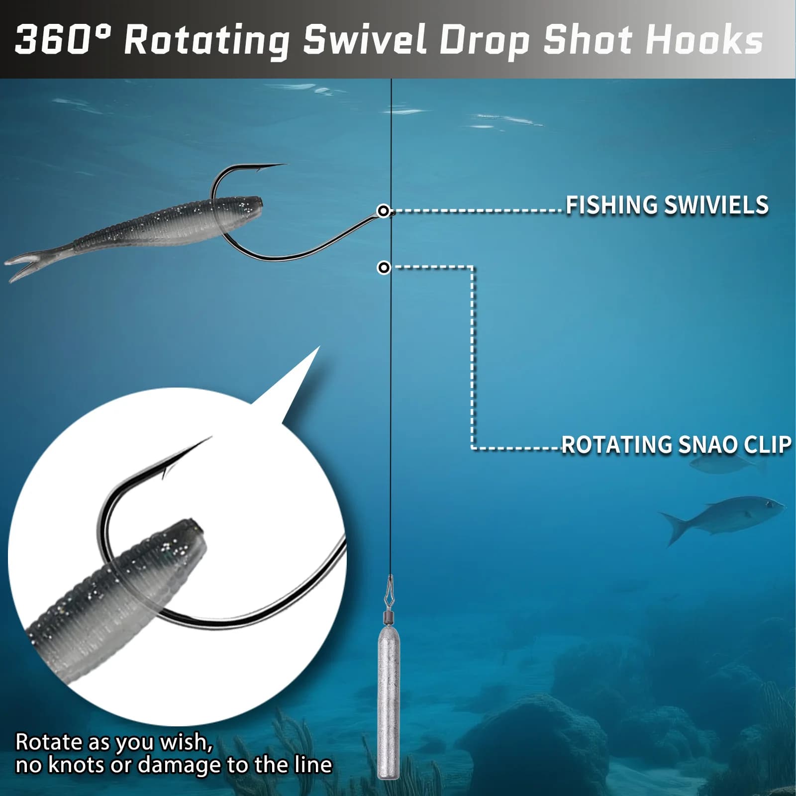Hameçons Drop Shot 9KM 50-200 pièces - Nickel noir pour wacky rig et pêche bass précise