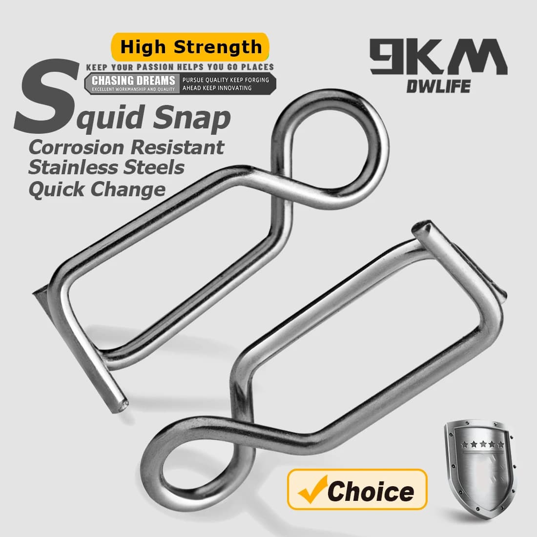 50 clips rapides 9KM 10mm pour leurres seiche et crevettes acier inoxydable pêche mer