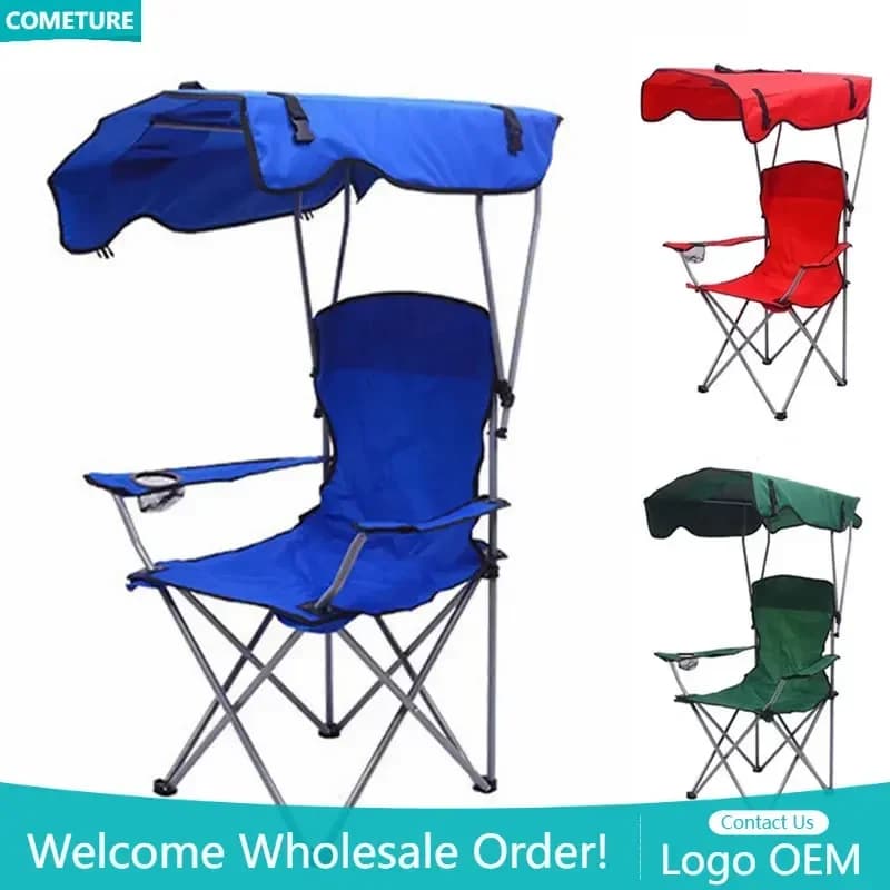 Chaise de pêche pliante avec auvent et parasol intégré pour camping et plage portable