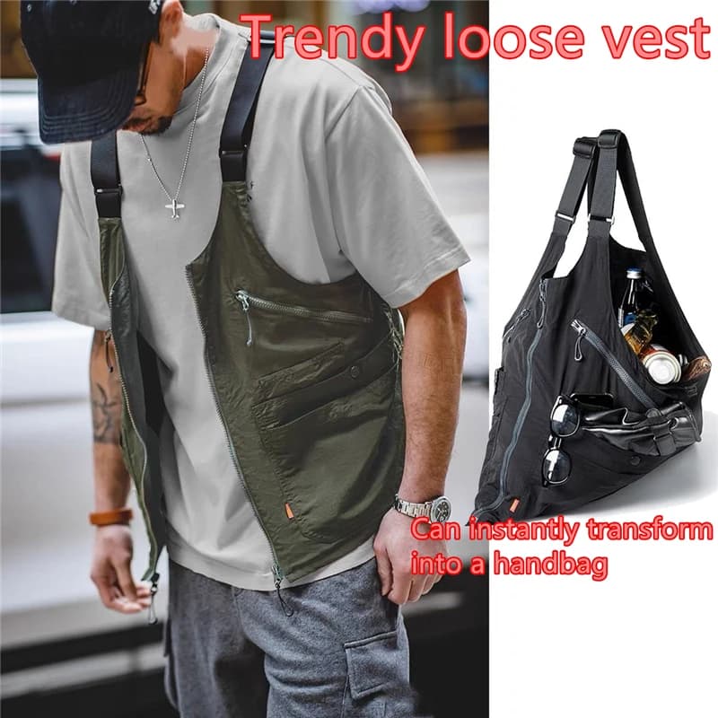 Veste pêche loose style japonais avec bretelles pour hommes été fonctionnelle et tendance