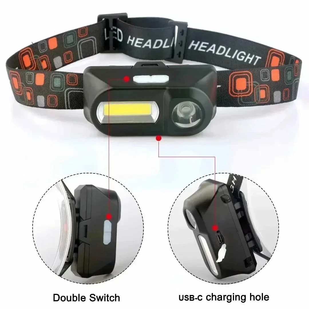Lampe frontale COB mini rechargeable USB mains libres cadeau pêche travail extérieur idée cadeau pêcheur