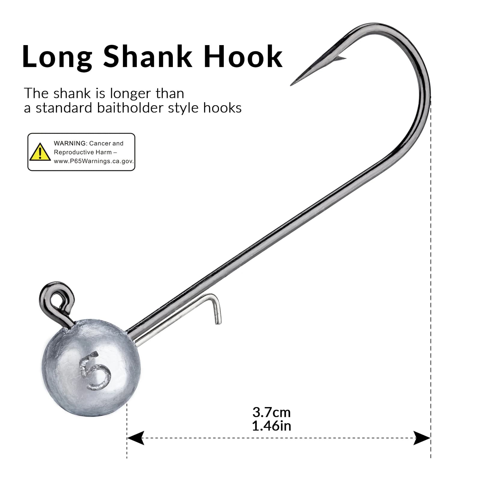 5 hameçons plombés 14g weedless pour vers souples avec tête sphérique anti-herbiers
