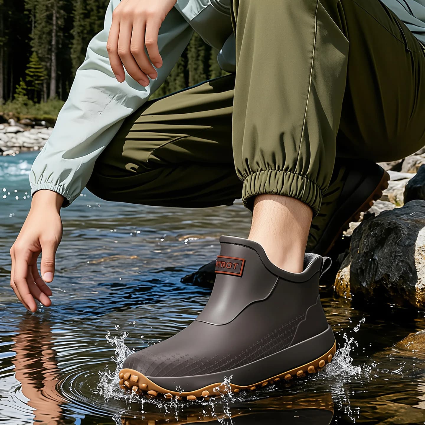 Bottes caoutchouc courtes anti-odeurs homme - Chaussures de travail doublées coton hiver