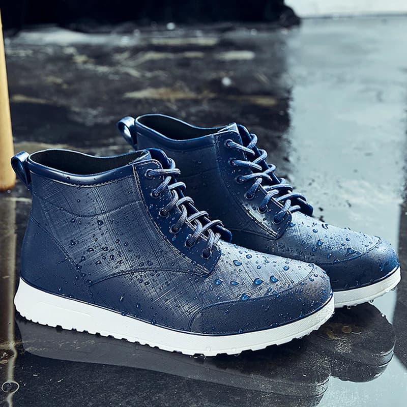 Bottes de pluie lacées homme extérieur anti-dérapantes étanches couple cheville plateforme