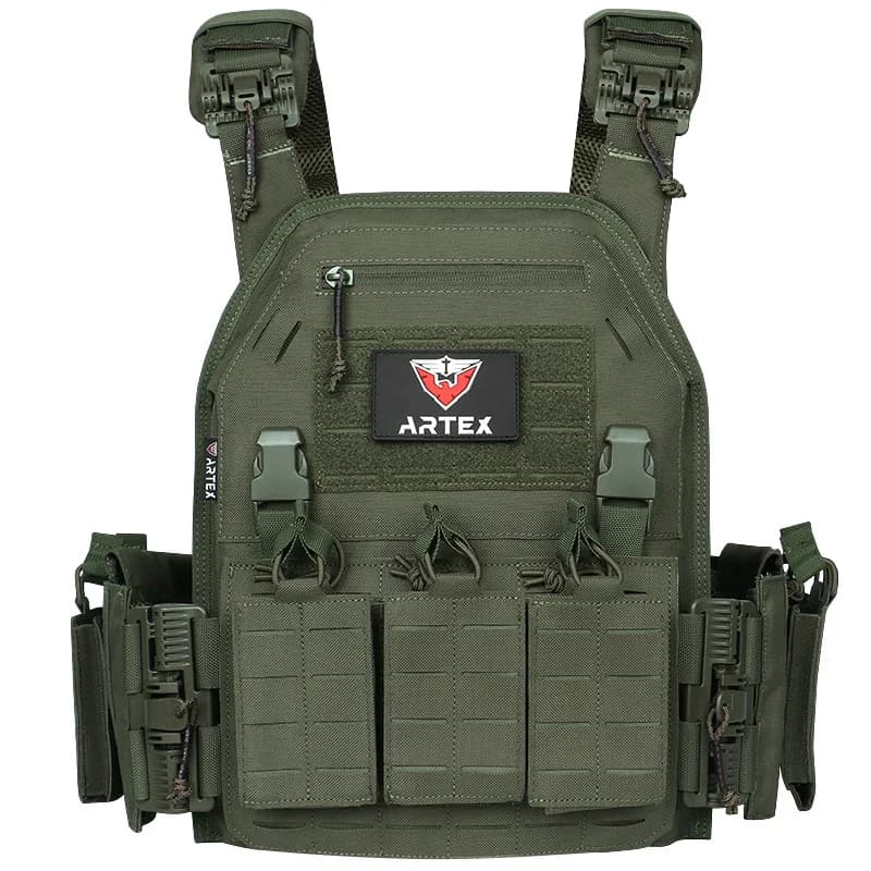 Gilet tactique Ranger Green avec système MOLLE - Porte-plaques tactique pour pêche extrême et outdoor