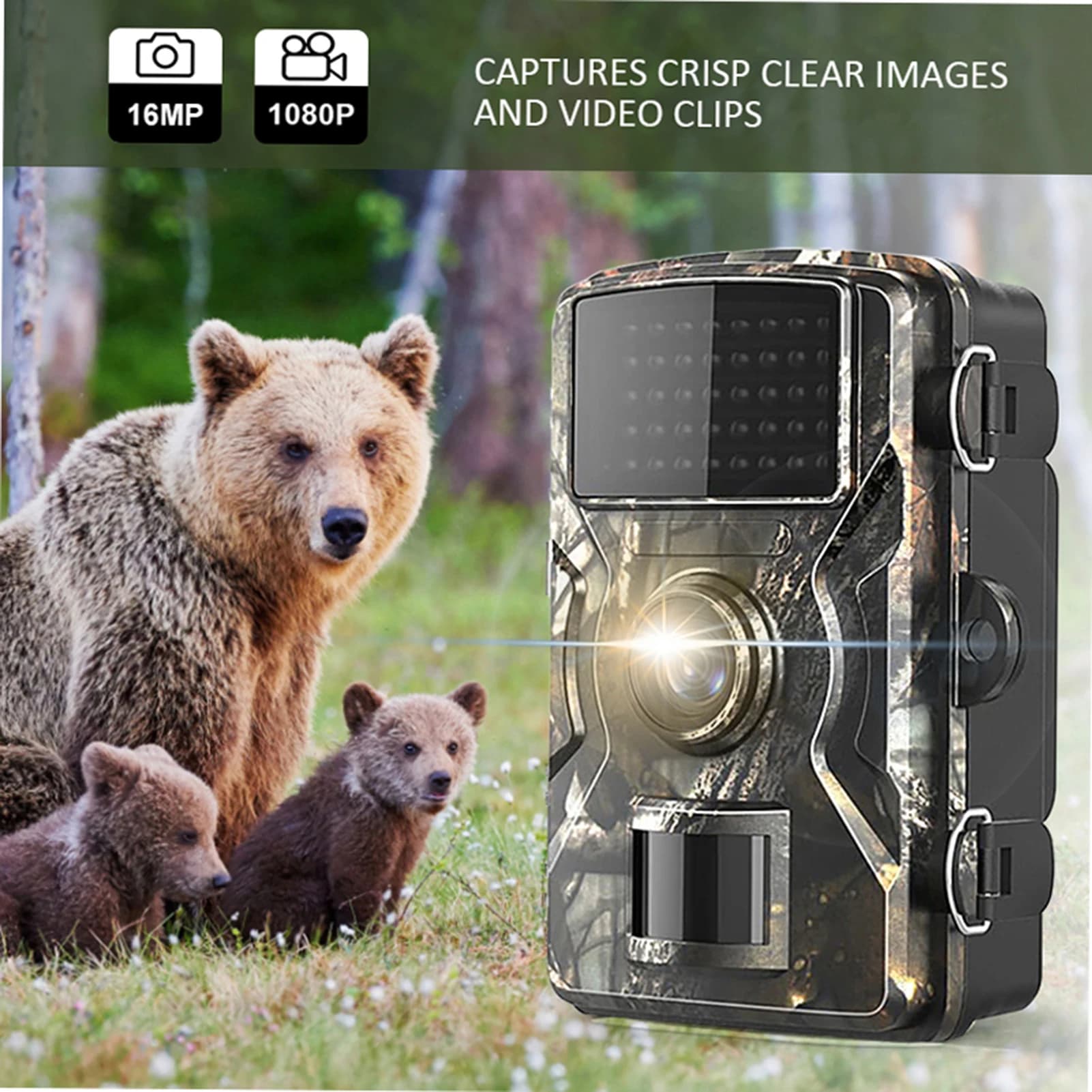 Caméra de chasse Wildlife 16MP 1080P infrarouge étanche IP66 pour observation nocturne des animaux