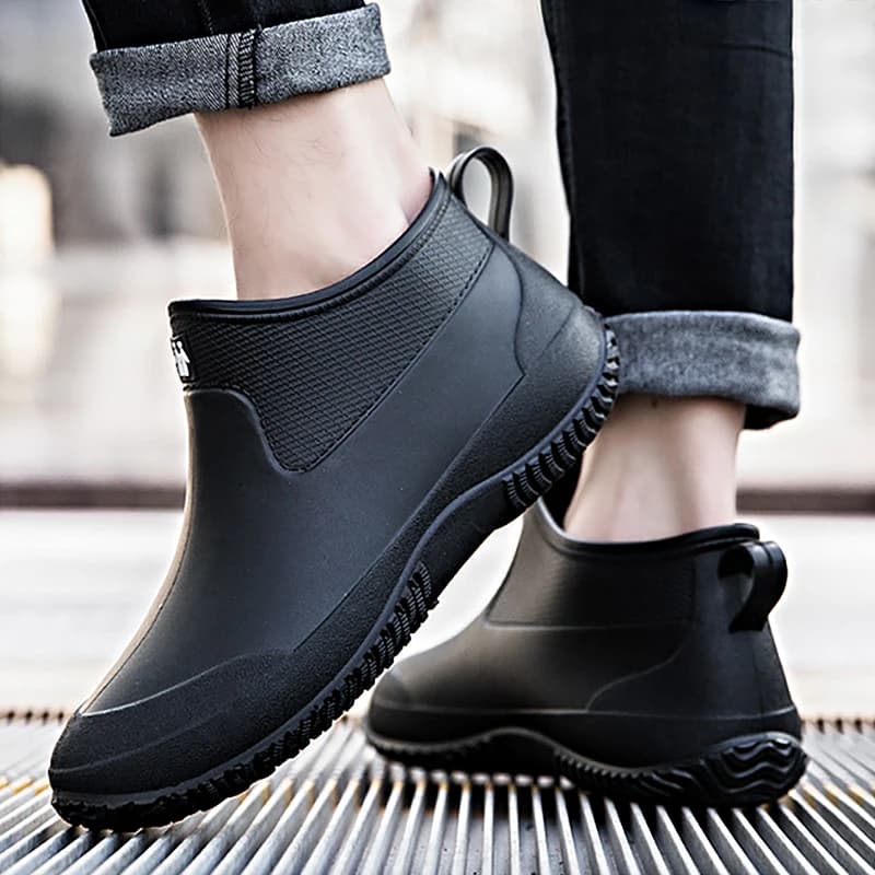 Bottes de pluie cheville unisexe - Chaussures de travail imperméables avec semelle douce et chaude